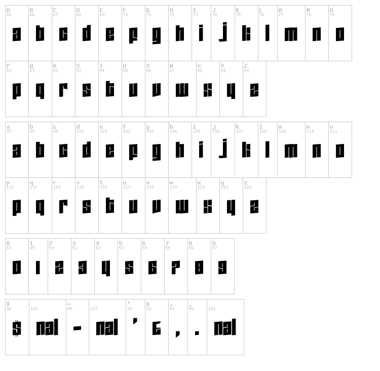 Zdyk Scorpio font map